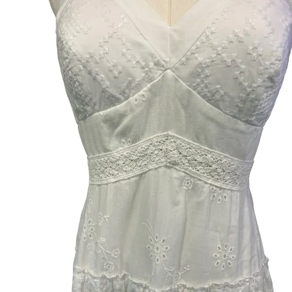Sangria White Midi Dress Y2K Eyelet Baby Doll Halter Side Zip Cotton Size 8 FLAW - Image 4