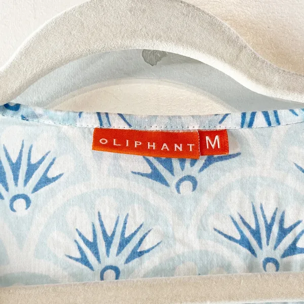 Oliphant Tuckernuck Cotton Printed Short Sleeve Cinch Waist Mini Dress Blue Med - Image 3