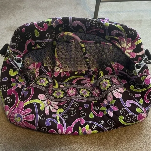Vintage Vera Bradley Travel/Weekender Bag Floral Pink Brown Purple - Image 7