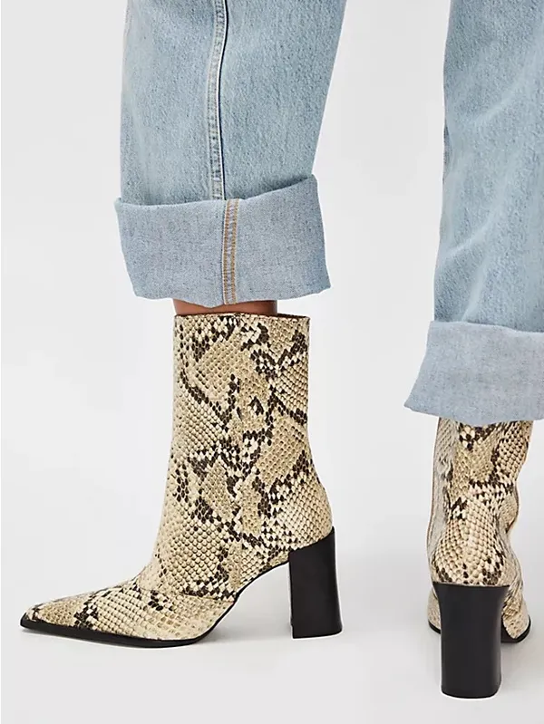SCHUTZ Raffaela Snake-Embossed Ankle Booties w/Black Block Heel, Size 7.5, NWT - Image 9