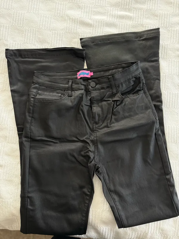 Edikted Luna Faux Leather Flare Jeans - Image 4
