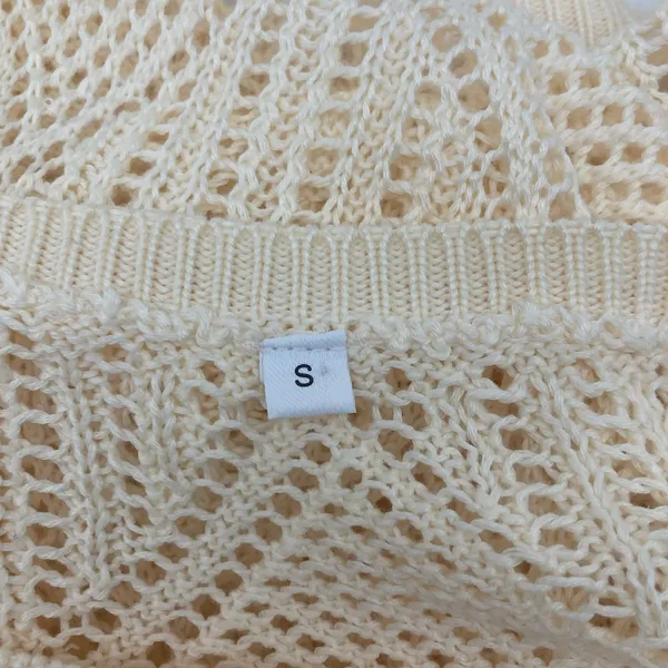Cream Open Weave Crochet Oversized Slouchy Knit Sweater S - Image 11