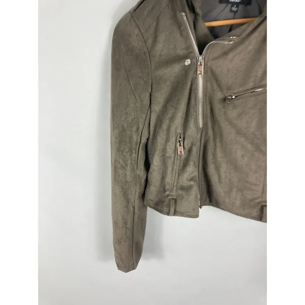 Lulus Faux Suede Brown Zip Up Jacket Size Large - Image 2