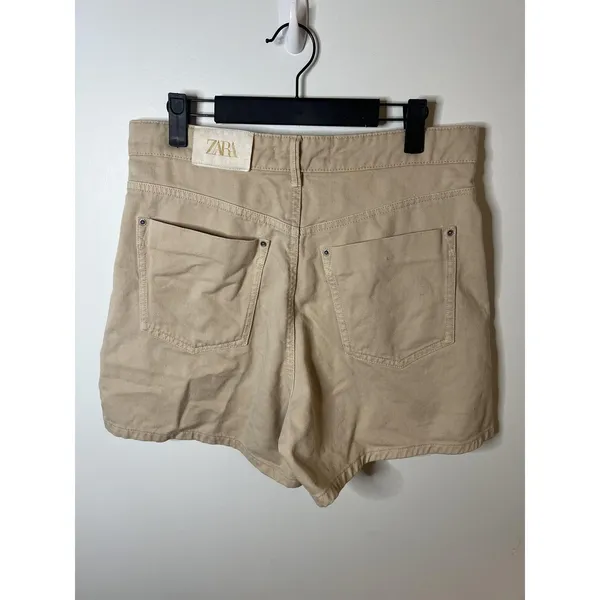 Zara Shorts Womens 10 Beige Khaki High Rise Denim 5 Pocket‎ Zip Fly Twill Casual - Image 3