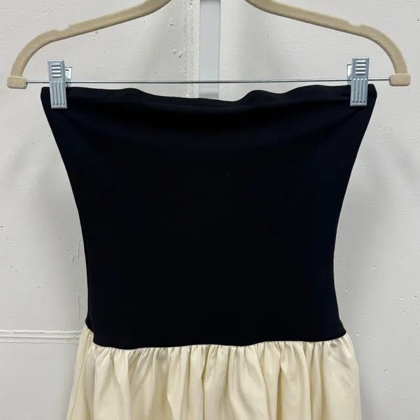 Commence Strapless Two Tone Mini A-Line Dress XS‎ Beige Black Babydoll Romantic - Image 4