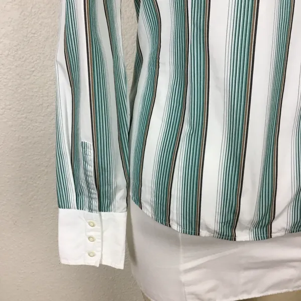 Ann Taylor Blouse Size 6 Women's Vintage Striped Cotton Striped Long Sleeves - Image 3