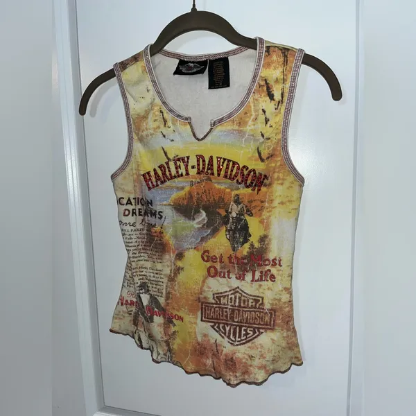 Harley Davidson Motorcycles VTG Streetwear Tank Ribbed Biker Babe Y2K Grunge Med - Image 4