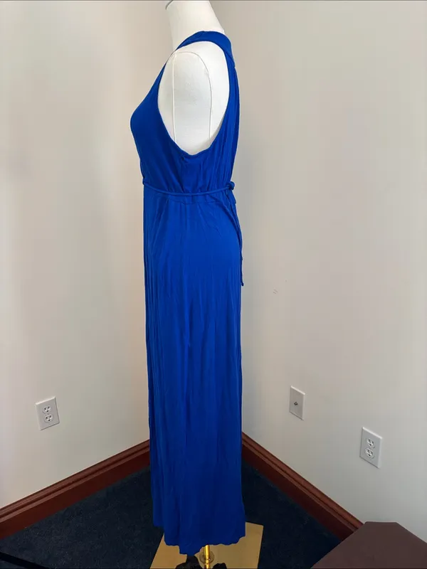 Motherhood Cobalt Blue Sleeveless Wrap-Front Maxi Dress - Image 3