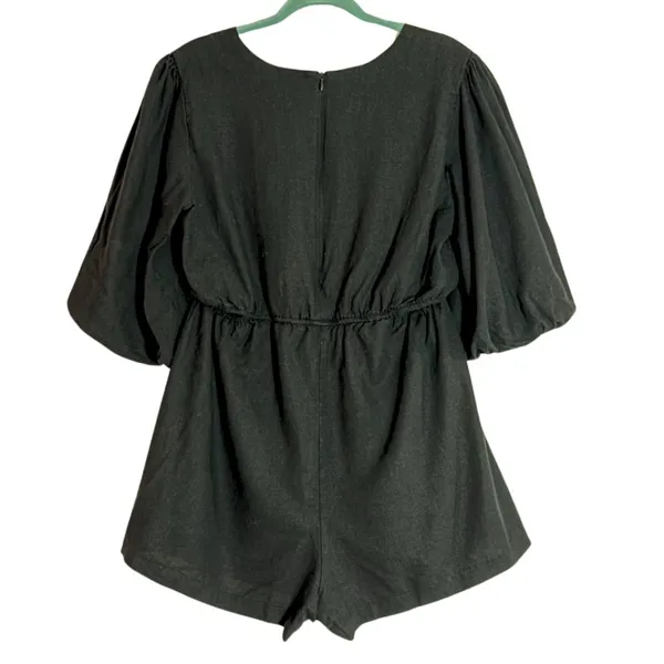1. State Linen Blend Romper Cut Out Details Black Casual Women's 1X - Image 3