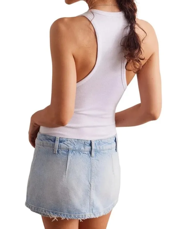 Free People Galivanting Skort in Aegean 26 New Womens Denim Jean Skirt Shorts - Image 11