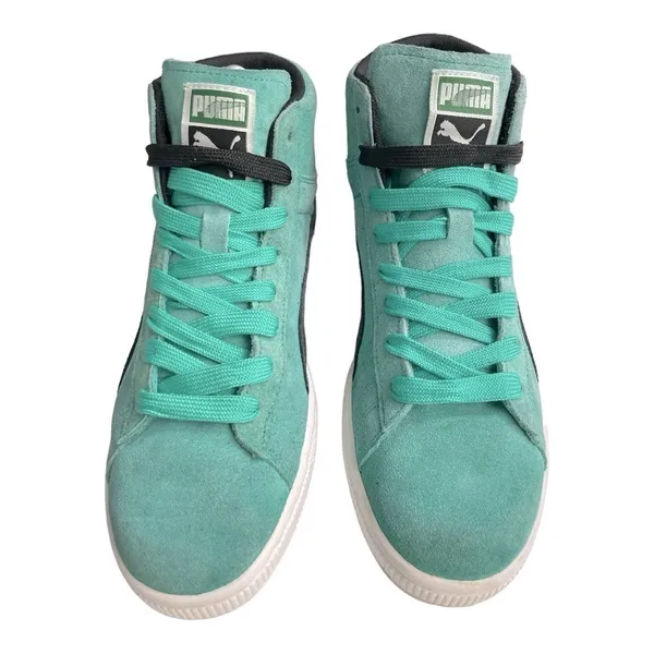 Puma Suede Classic Mid High Top Sneakers Mint Tiffany Blue Black Womens Size 8 - Image 6