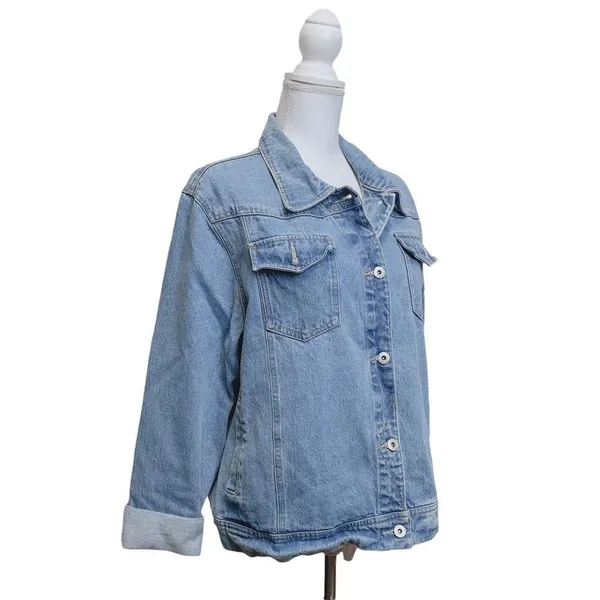 PB BASICS XL Light Wash Denim‎ Jacket Women XL 100% Cotton Button Up Y2k Vintage - Image 4