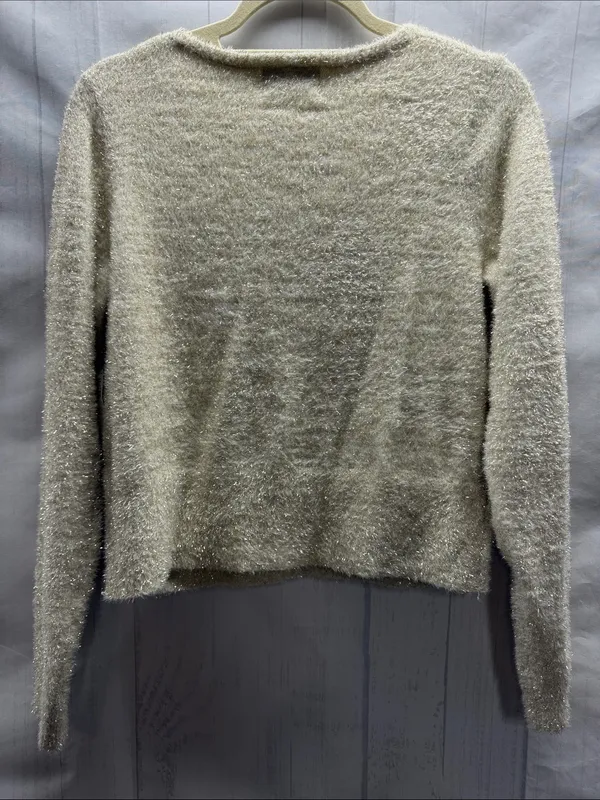 Old Navy NWT Cream Gold Textured Shine Crop Party Cardi Cardigan Sweater Small - Image 5