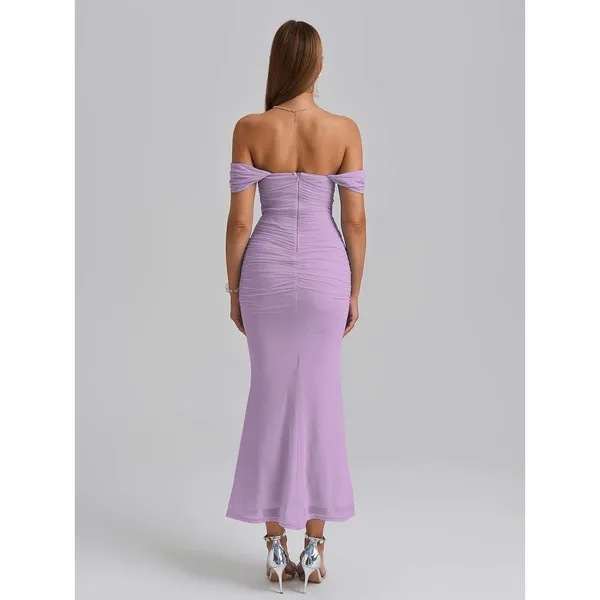 Womens Lg Lavender Ruched Cowl Neck Maxi Gown Sleeveless Purple Sexy Long Dress - Image 5