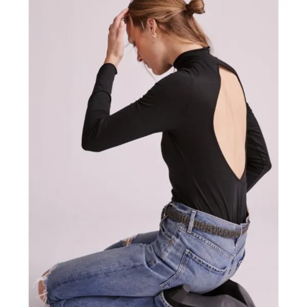 Anthropologie Black Open Back Bodysuit New With Tags - Image 2