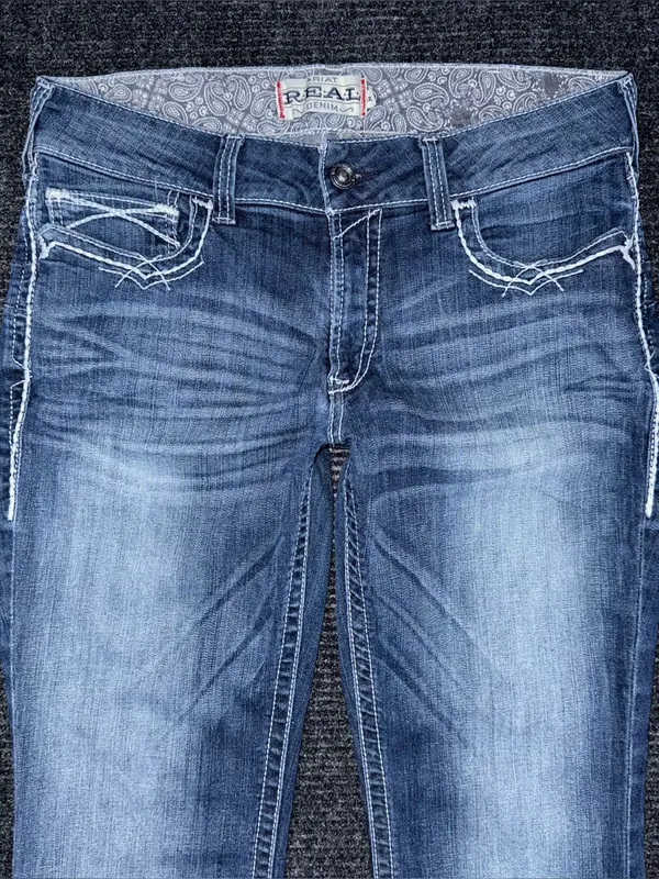 Ariat 32 R REAL Mid Rise Stretch Entwined Boot Cut Blue Jeans in Marine 10017510 - Image 3
