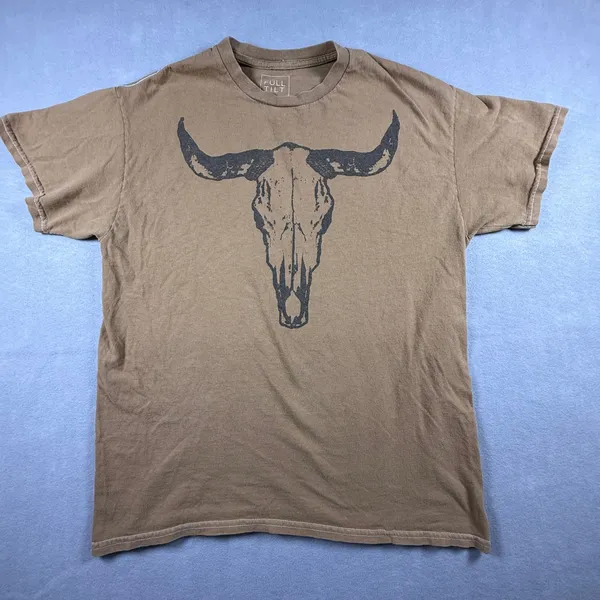 Full Tilt Womens Brown Steer Skull Graphic Tee Short Sleeve Cotton T-Shirt Small - Image 2