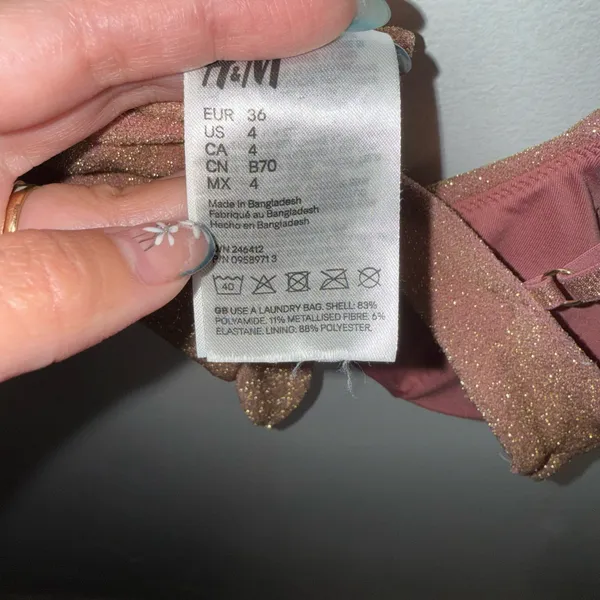 PRE-OWNED H&M Metallic Sparkle Mauve Bikini Adjustable Strap Top 4 - Image 3