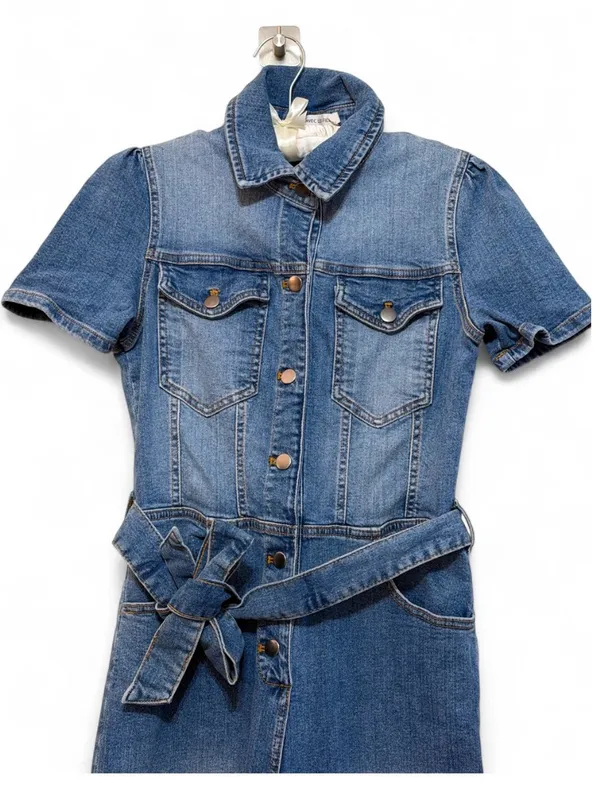 Avec Les Filles Women’s Blue Denim Short-Sleeve Tie-Waist Jumpsuit Size 30 - Image 8