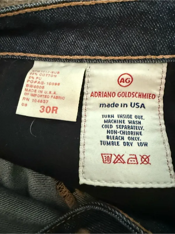 Ag Adriano Goldschmied Indigo Denim Jeans with Red Tag Trim - Image 5