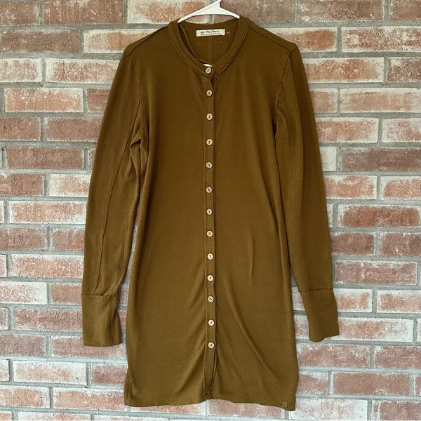 We The Free Gia Cardigan Dress Brown Button Up Thermal Women’s Medium Multiwear - Image 3