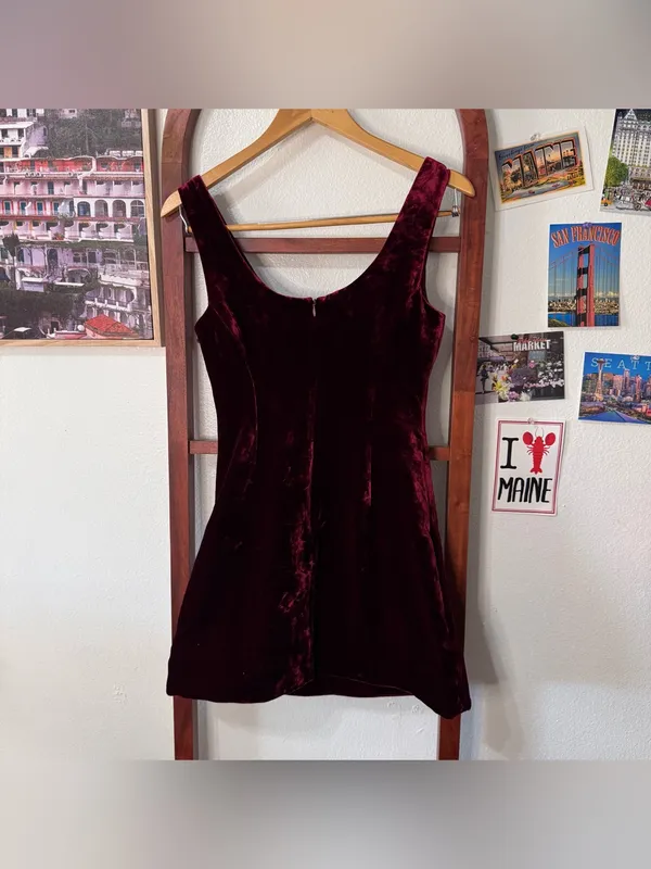 Reformation Franceska Dark Red Velvet Mini Dress - Image 7