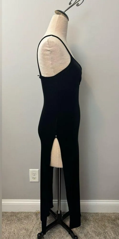 Rave City Vintage Black velour velvet bodycon slit spaghetti strap dress medium - Image 2