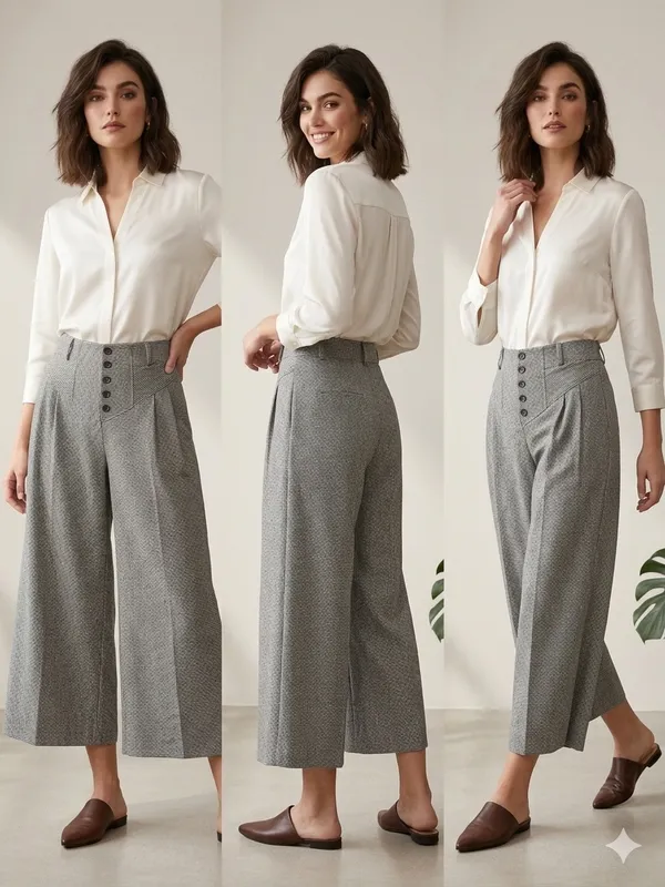 Anthropologie Maeve houndstooth plaid pleated wide-leg crop pants - Image 3