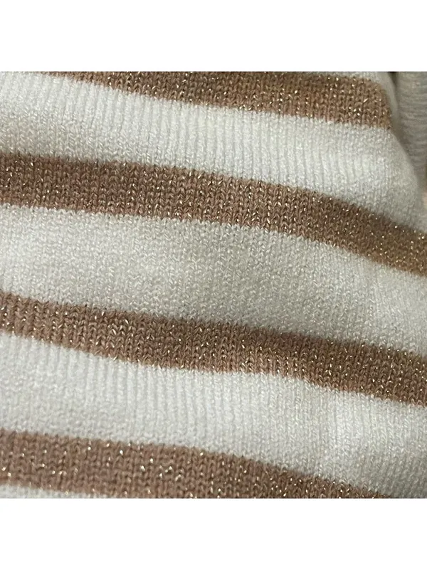 Aaeda Polo Collar Stripe Sweater Gold Metallic short sleeves Sz XL - Image 7