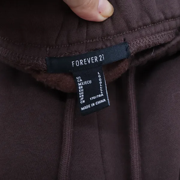 Forever 21 Sweat Shorts Womens L Brown Raw Hem Drawstring Fleece Good - Image 2