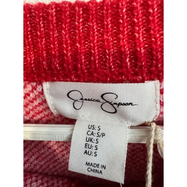 Jessica Simpson Heart Argyle Cardigan Sweater Red Pink White Size S NWT - Image 5