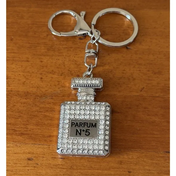 Rhinestone Perfume Bottle Bag Charms Keychain Set N°5 & 5 Glam Bling NWOT - Image 5