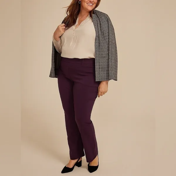 Maurices Maroon Plus Size Bengaline High Rise Slim Straight Dress Pants - Image 8