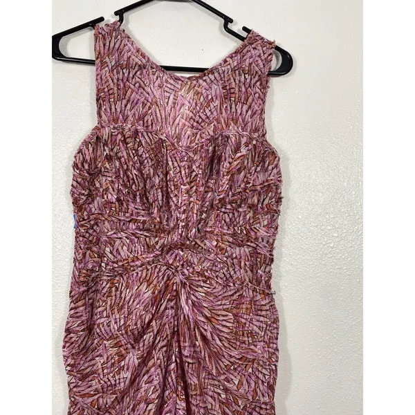 BCBGMAXAZRIA Pink Orange Abstract Print Ruched Draped Midi Dress Size 4 - Image 6