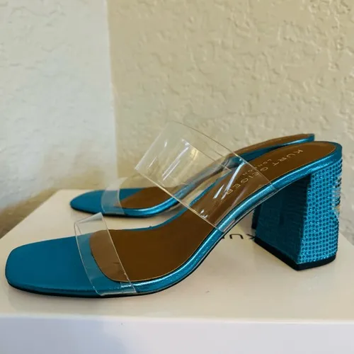 Kurt Geiger Party Clear Block Heel Sandal Glass Slipper Barbie Blue Size 8.5, NW - Image 11