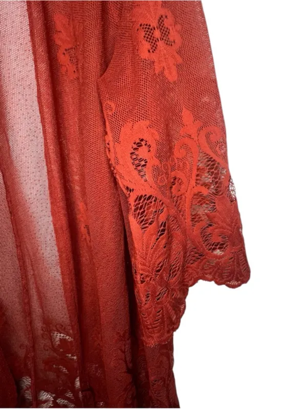 Daytrip Burnt Orange Boho Lace Duster Kimono Cardigan - Image 2