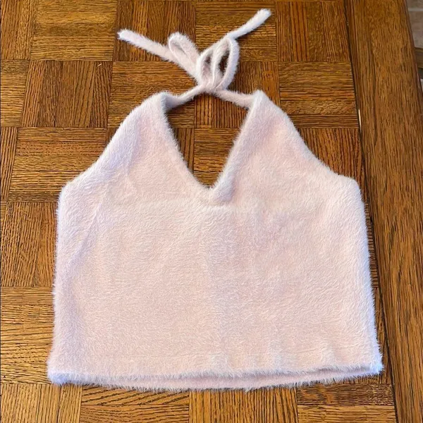 GymShark Whitney Simmons eyelash knit Fuzzy Halter Top Large - Image 2