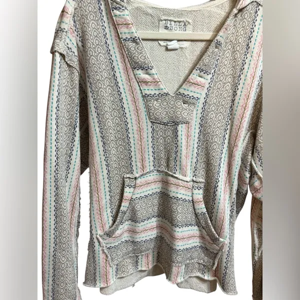 Billabong Baja Striped Textured Knit Hoodie Top Boho Surf Beach Pullover Sz‎ M - Image 5