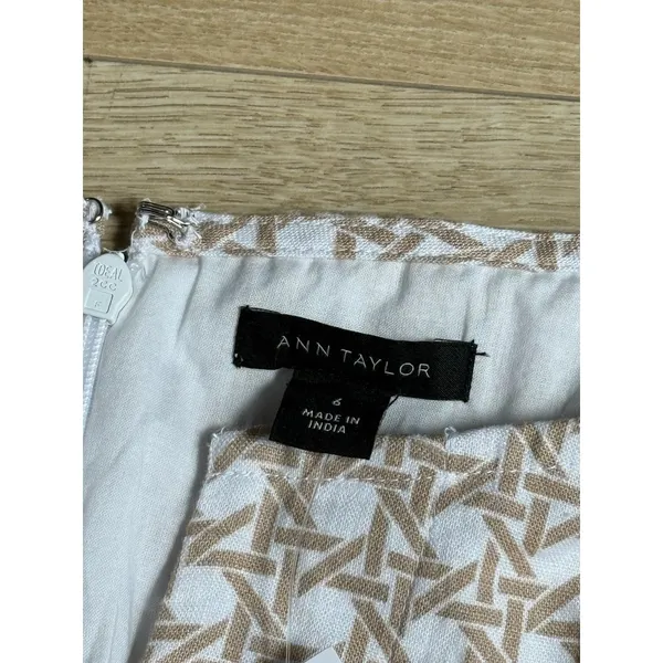NWT Ann Taylor linen blend‎ dress geometric print belted waist v-neck size 6 - Image 4