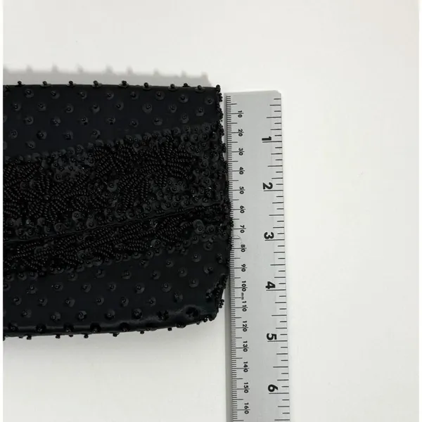 Vtg‎ Black Beaded Satin Evening Clutch Micro Bead Flowers Snap Close Hong Kong - Image 11