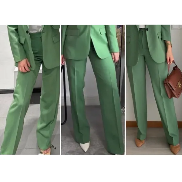 Zara High Rise Straight Leg Full Length Trousers Green Size XL 3736/047/500 - Image 5