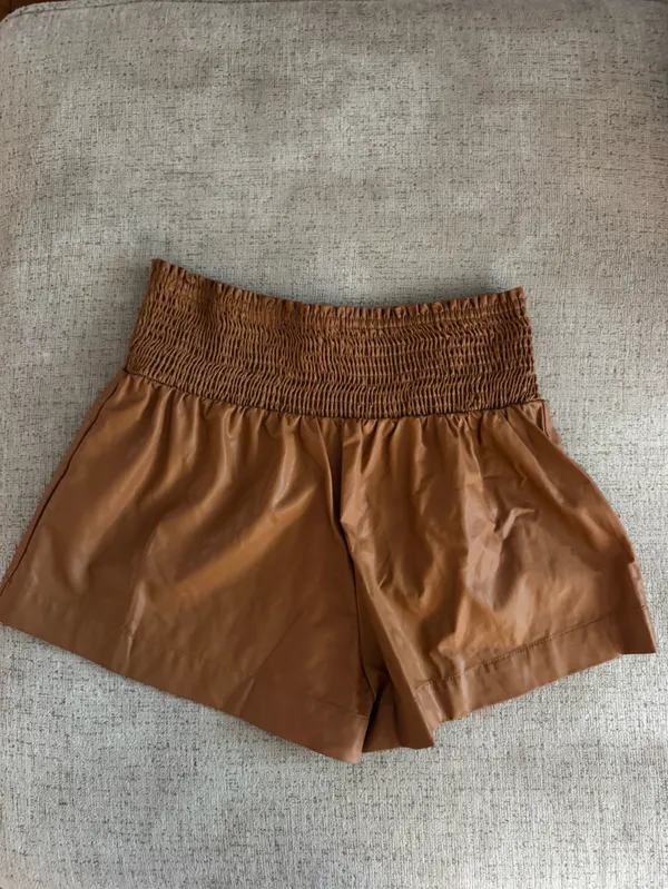 TCEC High-Waist Tan Faux Leather Shorts - Image 2
