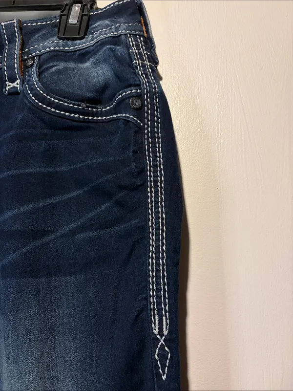 Rock Revival Oliana Mid-Rise Skinny Jeans Bling Pockets Intentional Fading SZ 30 - Image 10