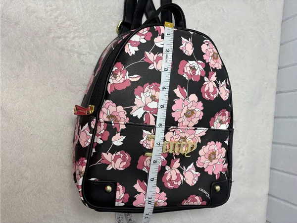 Juicy Couture‎ Black Floral Mini Backpack with Pink Blooms - Image 6