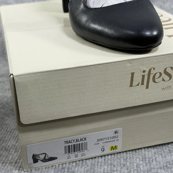 LifeStride Size-9M Womens Tracy Black Faux Leather Strappy Block Heel Pump - Image 9