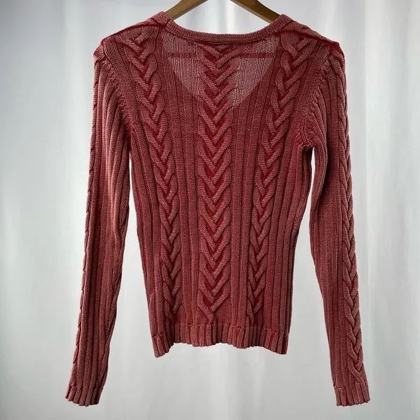 Tyler Böe V Neck Cotton Cable Knit Sweater‎ in Worn Red Size Small - Image 3