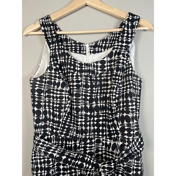 Calvin Klein Black‎ White Pleated Sheath Dress Career Sleeveless Size 8 P Belted - Image 2