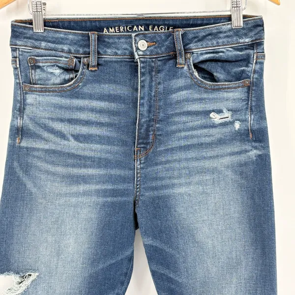 American Eagle Super Hi-Rise‎ Jegging Womens 10 Short Blue Distressed Jeans - Image 3