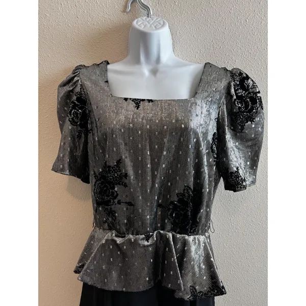 Vintage 80s Prom Lizzy & Johnny Dress Silver Black Metallic Velvet Whimsigoth - Image 10