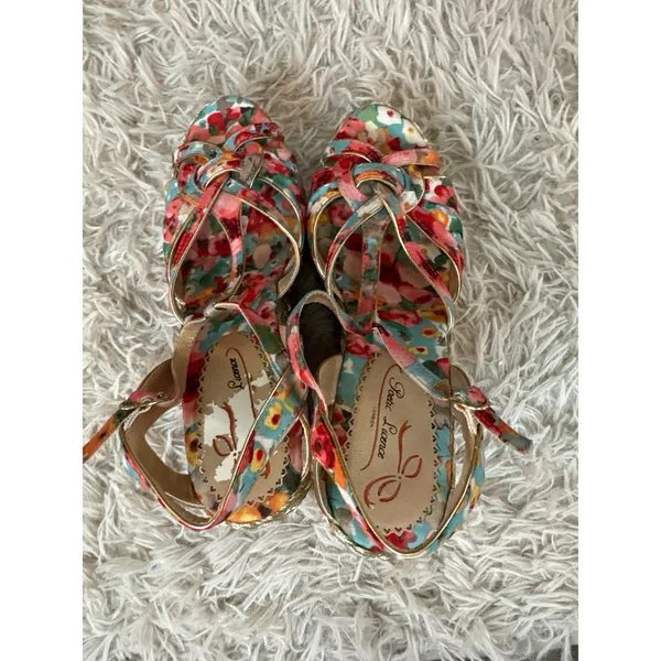 Poetic Licence Floral Wedge Sandals Women's 9 Multicolor‎ Open Toe Ankle Strap - Image 7